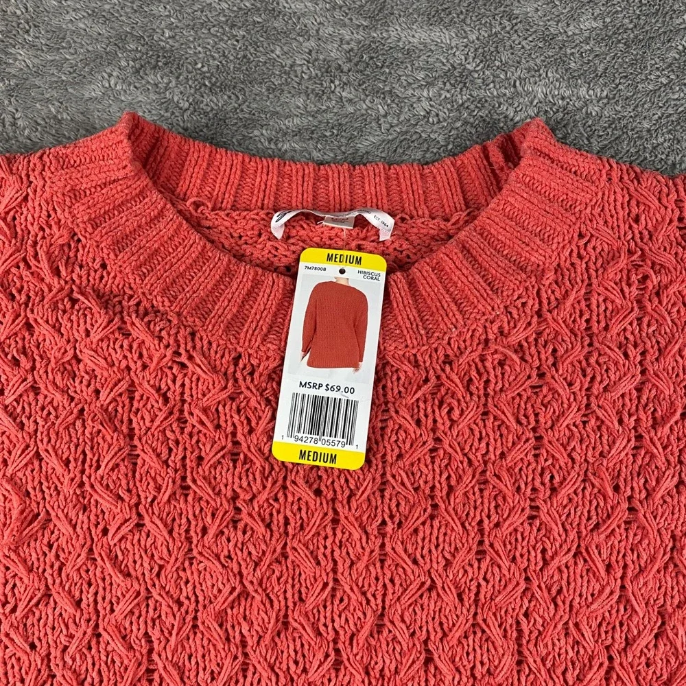 Seven7 Chunky Knit Super Soft Sweater Womens Medium Coral Orange Long Sleeve NWT - Picture 3 of 12